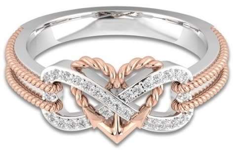 FABULOUS BRAND NEW BEAUTIFUL INFINITY 9 CT ROSE GOLD AND STERLING SILVER RING.