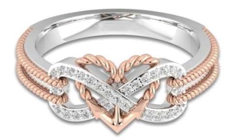 FABULOUS BRAND NEW BEAUTIFUL INFINITY 9 CT ROSE GOLD AND STERLING SILVER RING.