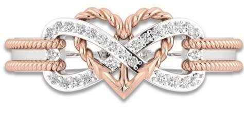 FABULOUS BRAND NEW BEAUTIFUL INFINITY 9 CT ROSE GOLD AND STERLING SILVER RING.