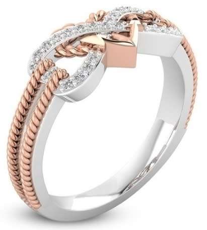 FABULOUS BRAND NEW BEAUTIFUL INFINITY 9 CT ROSE GOLD AND STERLING SILVER RING.