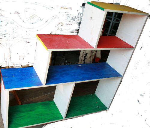 Box shelves painted colourful