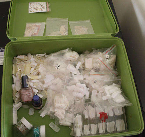 false Nail tips, carry case and Nail Tip sorter box.