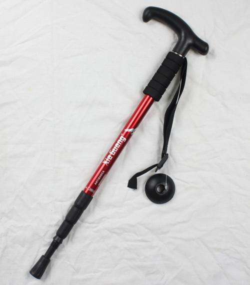 Aluminium Hiking AntiShock Walking Pole Trekking Stick Crutches Red