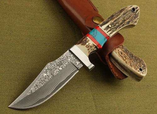 Hand Made Damascus Blade!! Antler Handle! ON Sale!