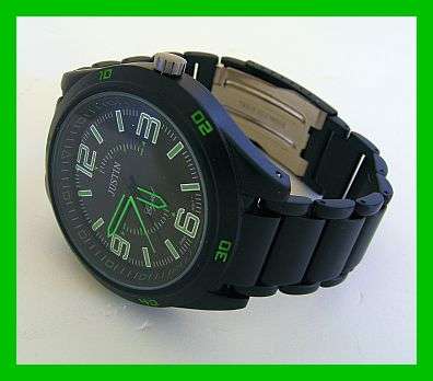 BLACK METAL JUSTIN WATCH WITH NEON GREEN FACE