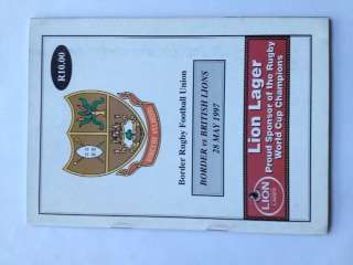 Rugby match programme. Border vs British & Irish Lions 1997
