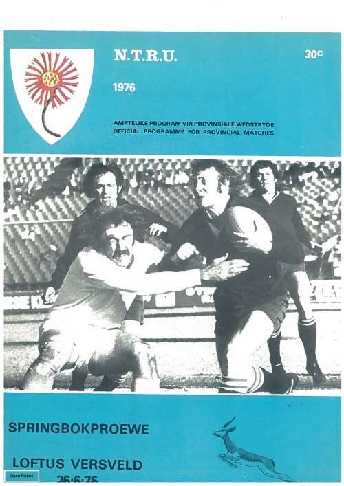 Rugby match programme Springbok Trials 25 June 1976