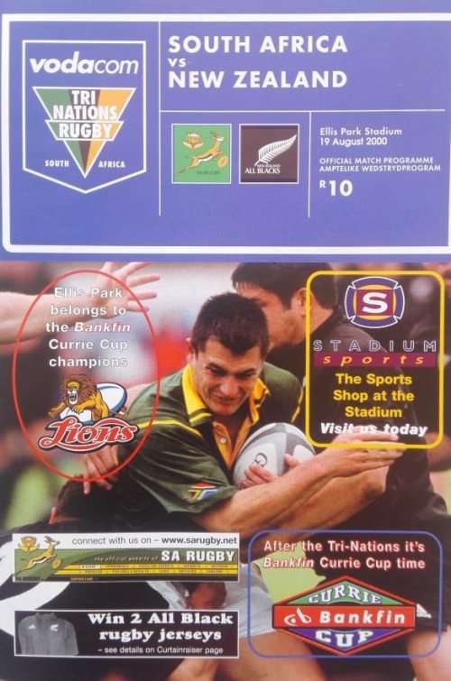 Rugby programme. South Africa vs New Zealand 19 August 2000. Ellis Park