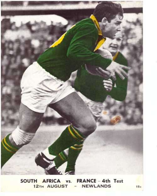 Rugby programme. South Africa vs France 12 August 1967.