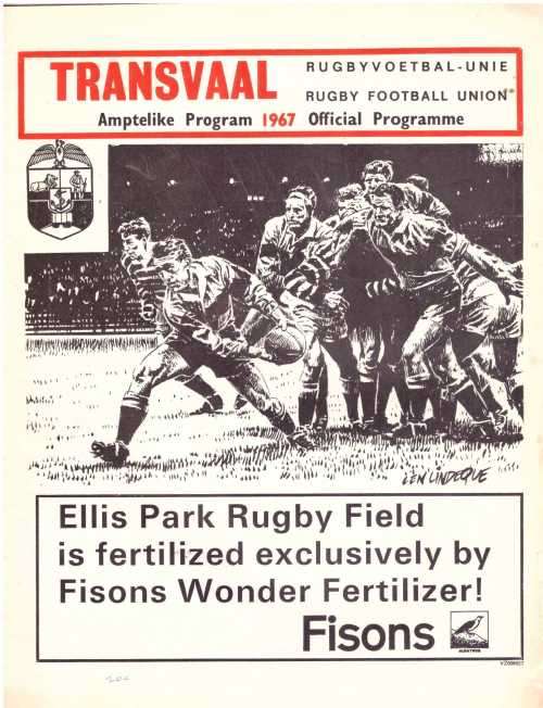 Rugby programme. South Africa vs France 29 July 1967 Ellis Park.