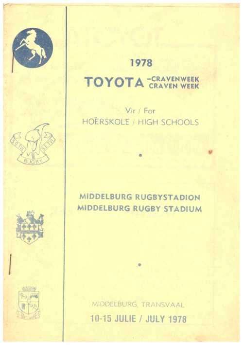 Rugby programme 1978 Craven Week Middelburg Team lists for 15 July 1978