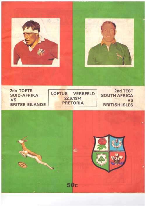 Rugby programme SA vs British Lions 22 June 1974 Pretoria Dirt mark to front cover