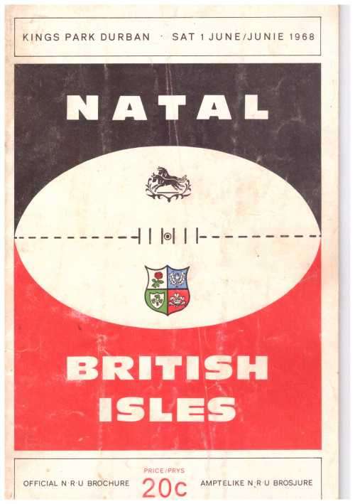 Rugby Programme Natal vs British Lions 1 June 1968. Light rubbing to front cover