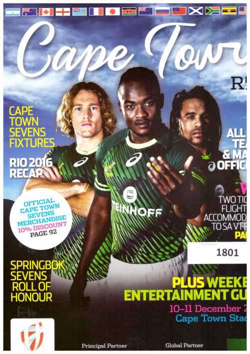Rugby programme. 2016 SA Leg of IRB Sevens. Cape Town Stadium