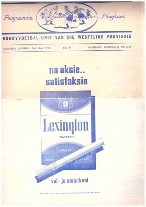 Rugby. Pres XV v The Rest 16/5/1964 NOTE:SPLIT IN TWO HALVES. MENDED WITH  ACID-FREE REPAIR TAPE