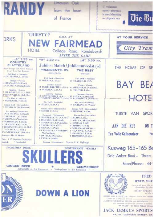 Rugby. Pres XV v The Rest 16/5/1964 NOTE:SPLIT IN TWO HALVES. MENDED WITH  ACID-FREE REPAIR TAPE