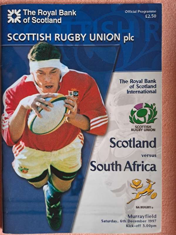 Rugby programme Scotland vs SA 6 Dec 1997 Murrayfield