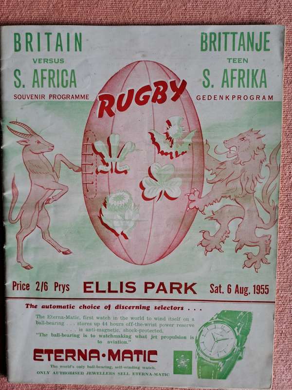 Rugby programme South Africa vs British & Irish Lions 6 Aug 1955 Ellis Park See condition below