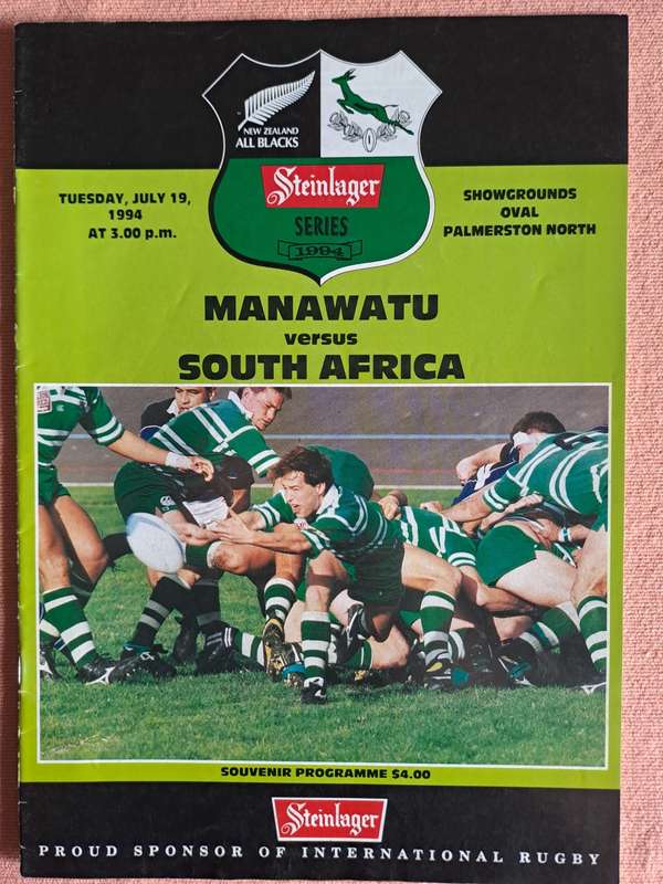 Rugby programme Manawatu vs South Africa Palmerston North 19 July 1994