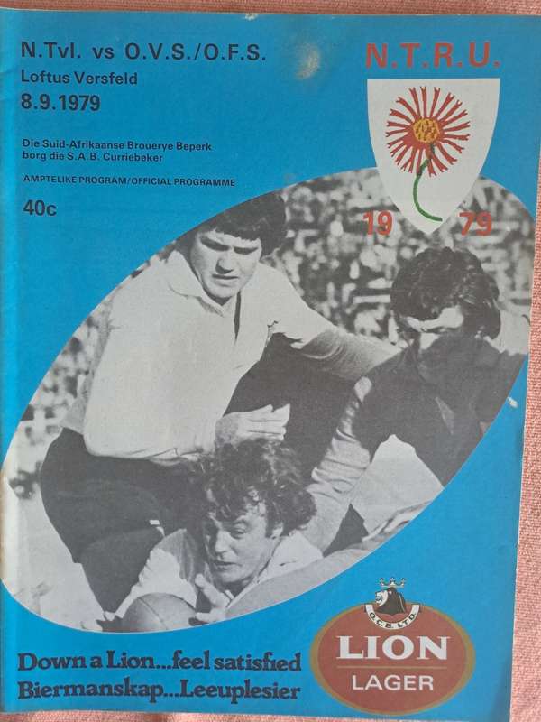 Rugby programme Northern Transvaal v OFS 8 Sep 1979 Loftus Versfeld