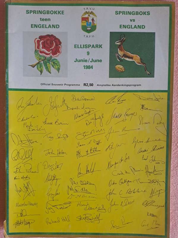 Rugby programme South Africa v England 9 June 1984 Ellis Park