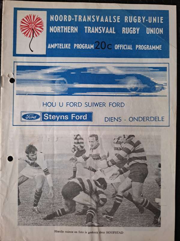 Rugby programme. Northern Transvaal v Griquas 1 May 1971 Loftus Versfeld Friendly Punched holes