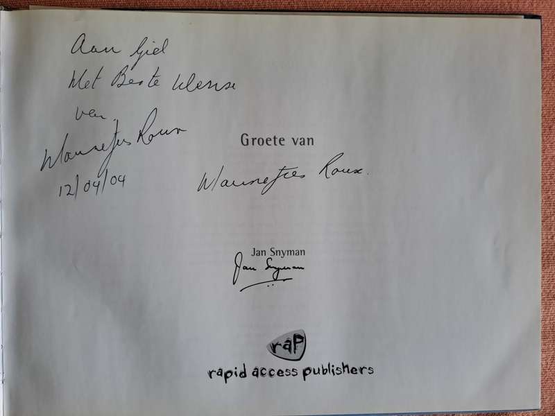 Rugby book. Groete van Mannetjies Roux. Biography of Roux. SIGNED BY ROUX AND JAN SNYMAN 89pp SCARCE