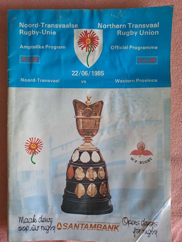 Rugby programme Northern Transvaal v Western Province 22 June 1985