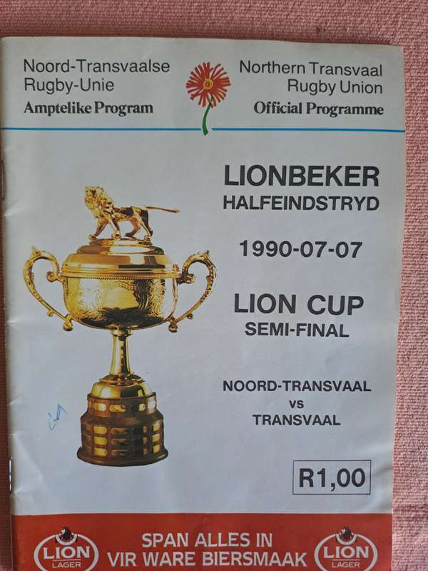 Rugby programme. Northern Transvaal vs Transvaal Lion Cup Semi-Final 7 Jul 1990