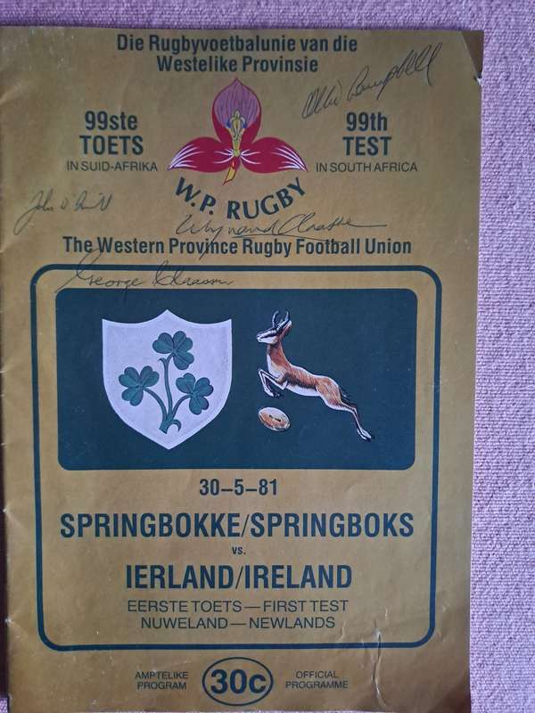 Rugby programme -  South Africa v Ireland 30 May 1981 Signed -- see below