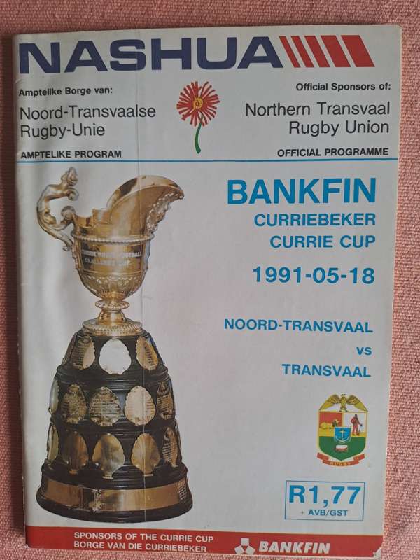 Rugby programme - Northern Transvaal v Transvaal 18 May 1991