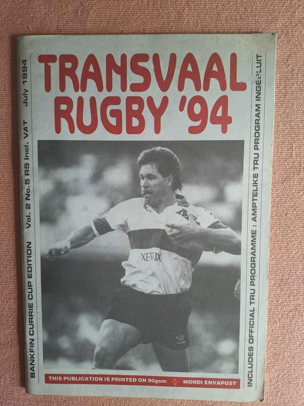 Rugby programme - Transvaal v Northern Transvaal 7 July 1994