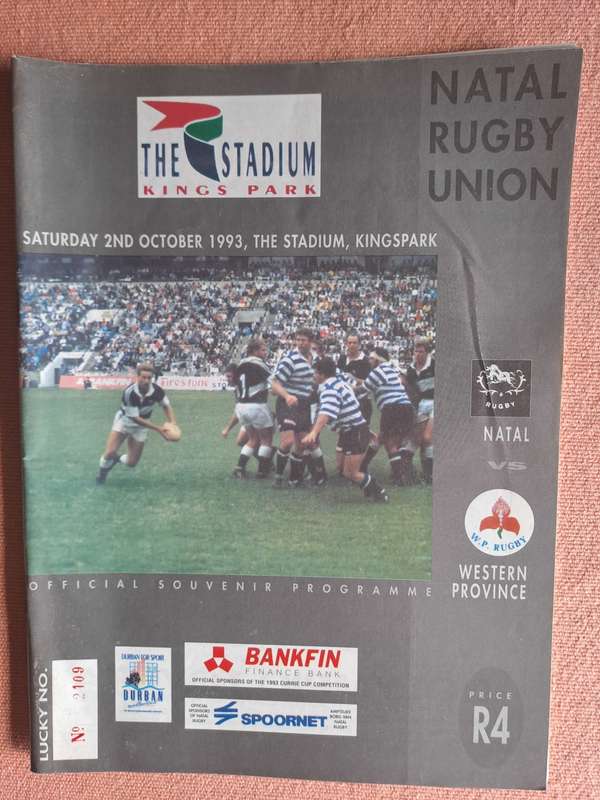 Rugby programme - Natal v WP 2 October 1993