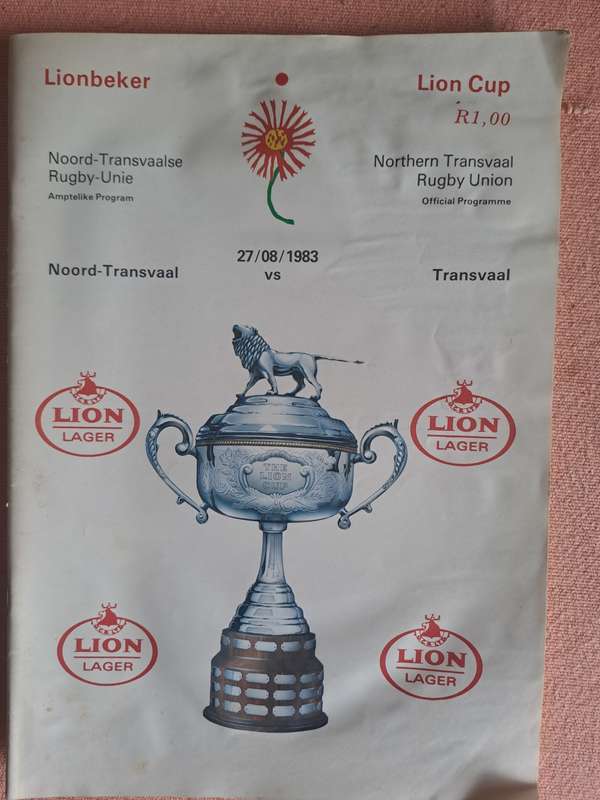 Rugby programme - Northern Transvaal v Transvaal Lion Cup 27 August 1983 Slight water wrinkle
