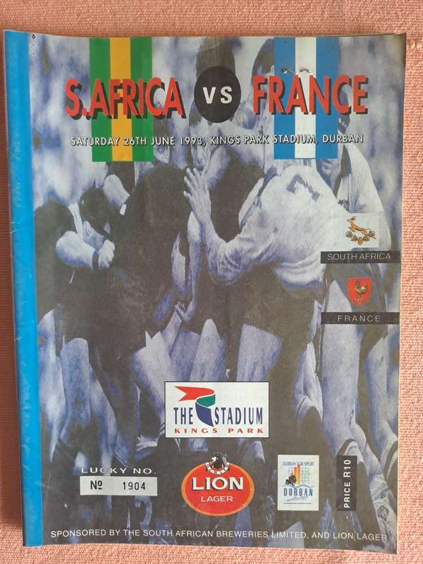 Rugby programme with match ticket - South Africa v France 26 June 1993 Durban