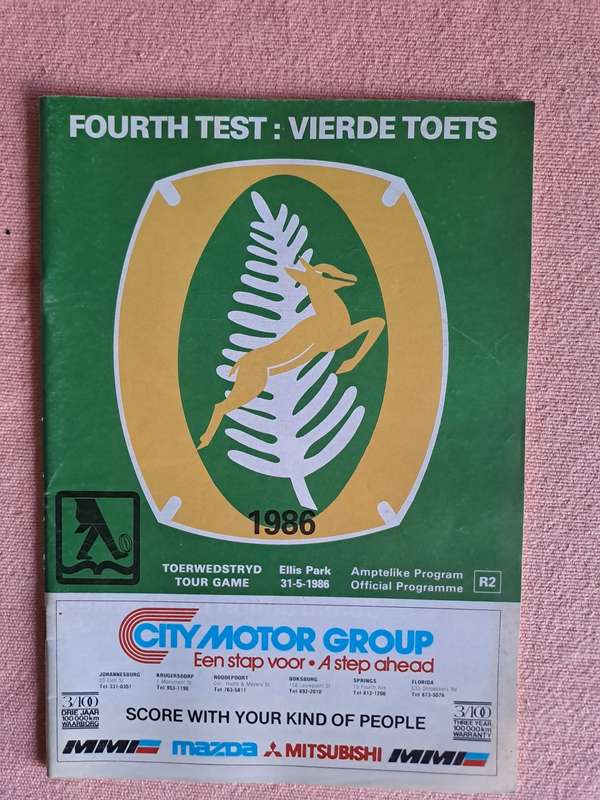 Rugby programme - South Africa v New Zealand Cavaliers 31 May 1986 Ellis Park
