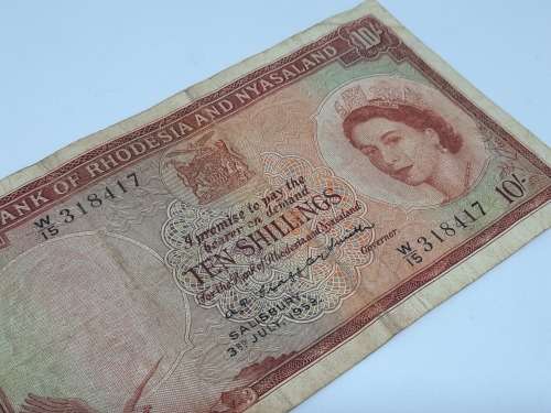 BANK OF RHODESIA AND NYASALAND 10 SHILLING 3RD JULY 1959 BANK NOTE