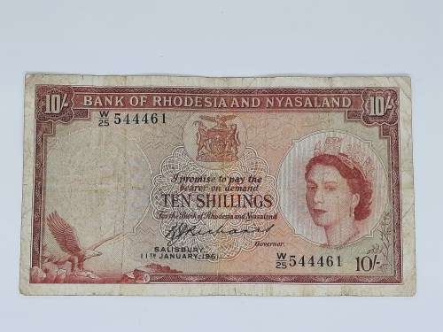 BANK OF RHODESIA AND NYASALAND 10 SHILLING  11 JANUARY 1961 BANK NOTE