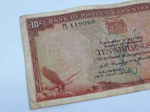 BANK OF RHODESIA AND NYASALAND 10 SHILLING 18TH JULY 1958 BANK NOTE