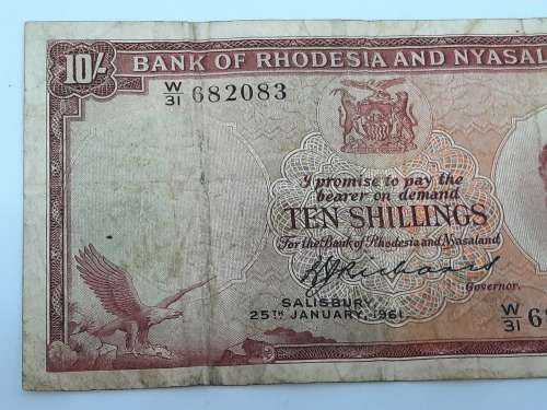BANK OF RHODESIA AND NYASALAND 25TH JANUARY 1961 TEN SHILLING BANK NOTE