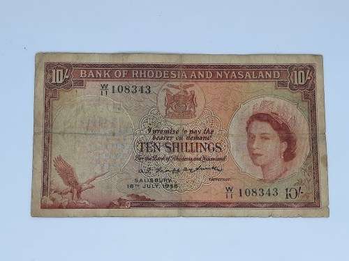 BANK OF RHODESIA AND NYASALAND 10 SHILLING 18TH JULY 1958 BANK NOTE