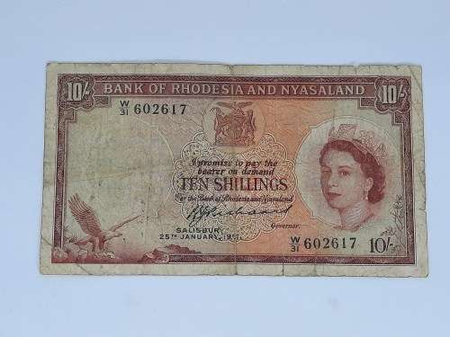 BANK RHODESIA NYASALAND 25TH JANUARY 1961 TEN SHILLING BANK NOTE