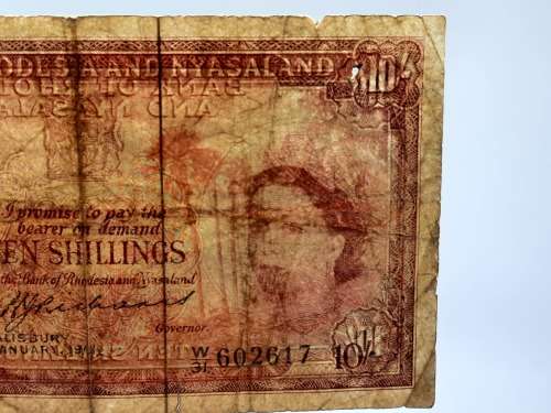 BANK RHODESIA NYASALAND 25TH JANUARY 1961 TEN SHILLING BANK NOTE