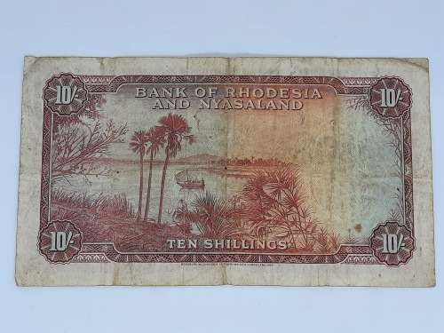 BANK OF RHODESIA NYASALAND TEN SHILLING 17TH JUNE 1960 BANK NOTE