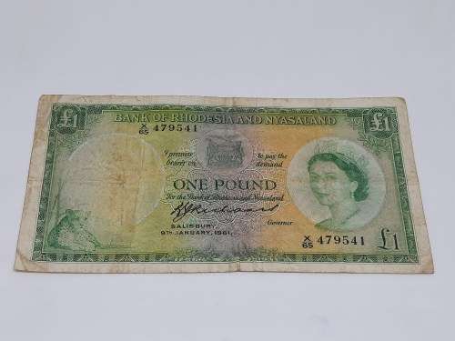 BANK OF RHODESIA AND NYASALAND 1 POUND 9TH JANUARY 1961 BANKNOTE