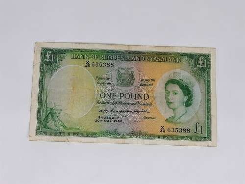 BANK OF RHODESIA AND NYASALAND 20TH MAY 1960 ONE POUND BANK NOTE
