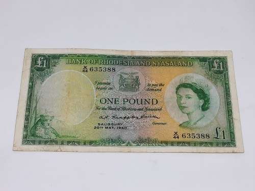 BANK OF RHODESIA AND NYASALAND 20TH MAY 1960 ONE POUND BANK NOTE