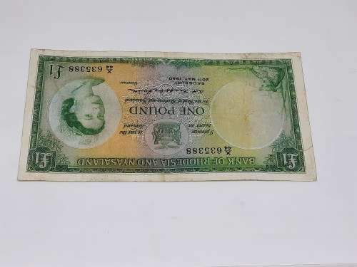 BANK OF RHODESIA AND NYASALAND 20TH MAY 1960 ONE POUND BANK NOTE