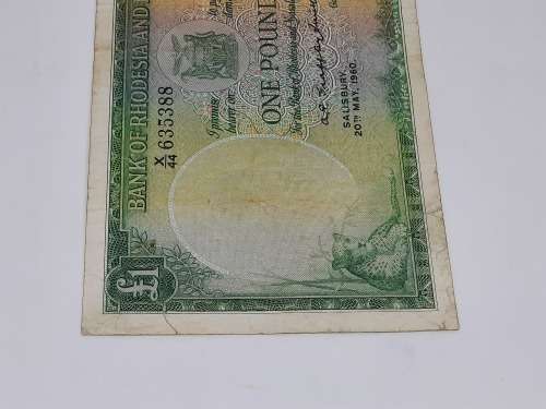 BANK OF RHODESIA AND NYASALAND 20TH MAY 1960 ONE POUND BANK NOTE