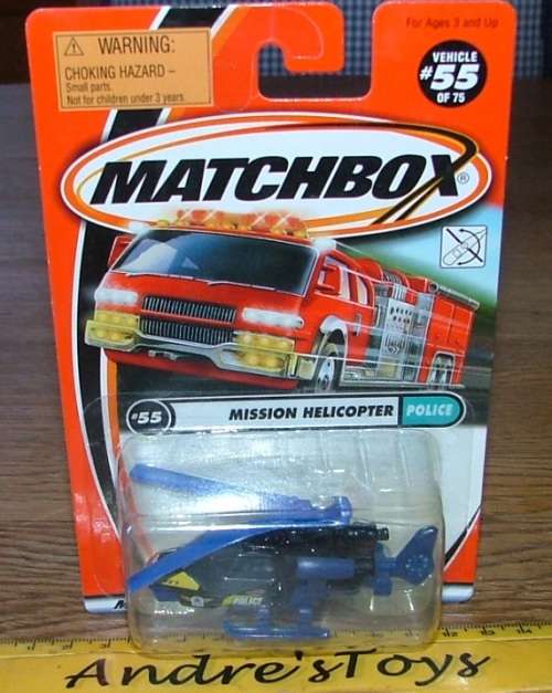 2000 Matchbox ~ #55 Mission Helicopter ~ Mint on Long card